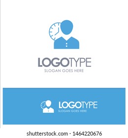 Clock, Hours, Man, Personal, Schedule, Time, Timing, User Blue Solid Logo with place for tagline. Vector Icon Template background