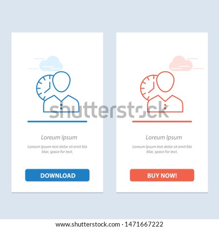 Clock, Hours, Man, Personal, Schedule, Time, Timing, User  Blue and Red Download and Buy Now web Widget Card Template