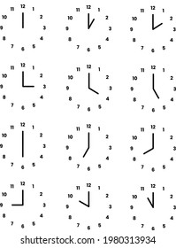Clock hours numbers, 1 to 12, Vector template,  Clock, Hours