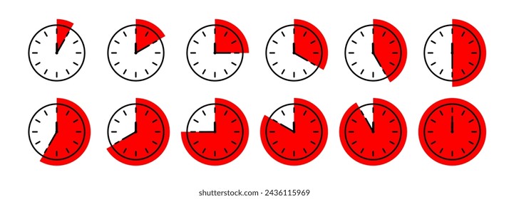 Reloj, horas, iconos. Tiempo, Iconos vectoriales de reloj, colección de símbolos