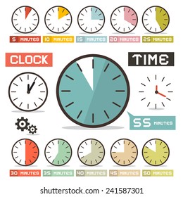 Clock - Hours Vector Set in Flat Design Style