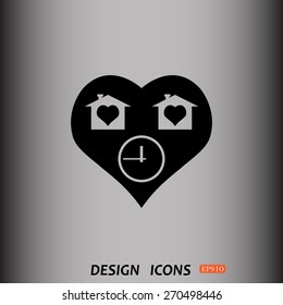 clock, House with Heart Icon. icon. vector design