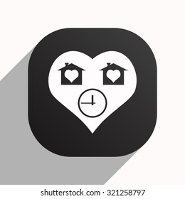 clock, House with Heart Icon. icon. vector design, black button for Mobile Applications