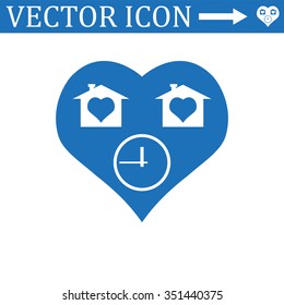 clock, House with Heart  icon, vector illustration. Flat design style