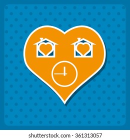 clock, House with Heart  icon, vector illustration. Flat design style