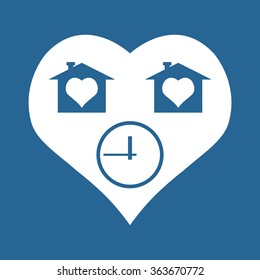 clock, House with Heart  icon, vector illustration. Flat design style