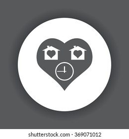 clock, House with Heart  icon, vector illustration. Flat design style