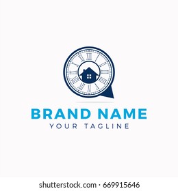 Clock with house logo design, Stop watch vector logo