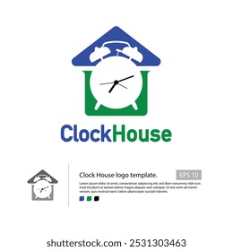 Clock House logo template with a house and clock silhouette in it.