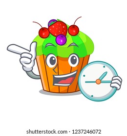 With clock ice cream sundae cupcakes on character