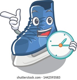With clock ice skate in the cartoon shape