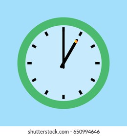 Clock icon. 1 O'clock vector illustration on blue background.