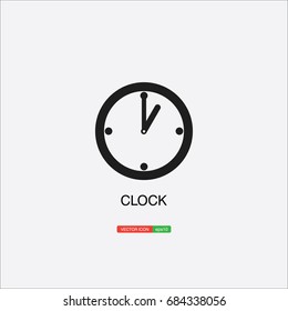 Clock icon. 1 O'clock vector illustration on light gray background.