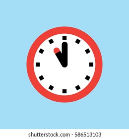 Clock icon, 11 O'clock vector illustration on blue background