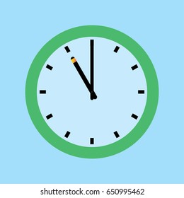Clock icon. 11 O'clock vector illustration on blue background.