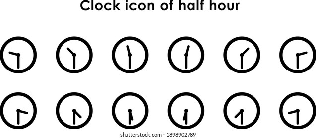 Clock icon 30-minute variation set, Half hour