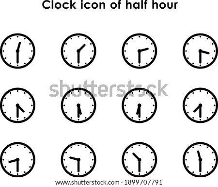 Clock icon 30-minute variation set, Half hour