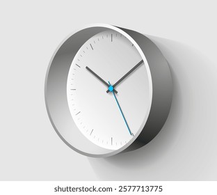 Clock icon in 3d vector flat style. With a blue arrow. Time on white background. Business watch. Design element for you project