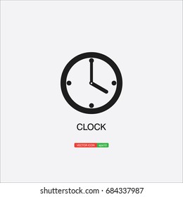 Clock icon. 4 O'clock vector illustration on light gray background.