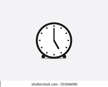 Clock icon, 5 o'clock vector illustration on gray background