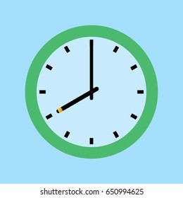 Clock icon. 8 O'clock vector illustration on blue background.
