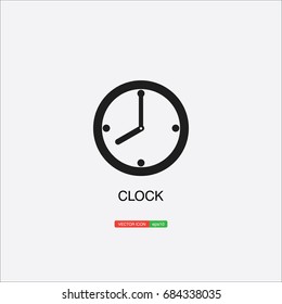 Clock icon. 8 O'clock vector illustration on light gray background.