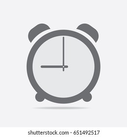 Clock icon. 9 O'clock vector illustration on light gray background.