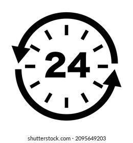 Uhrensymbol für 24-Stunden-Betrieb. Vektorgrafik.