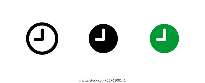 Clock icon. Analog timepiece vector illustration. Classic round wall watch symbol. Time measurement and scheduling concept. Business deadline and punctuality sign.