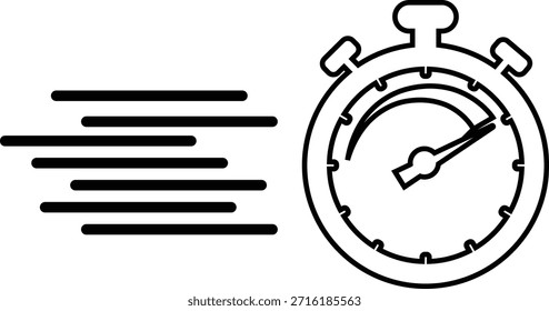 Uhrensymbol mit analogen Wanduhren und Stoppuhr-Timer-Symbolen in schwarzer Linie und Umriss-Stil, Zeitmessung Uhr Piktogramm Paket für Zeitplan Alarm Countdown UI Design