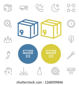Clock icon with arm, crown and box symbols. Set of hour, package, personal computer icons and forest concept. Editable vector elements for logo app UI design.