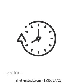 clock icon, arrow around past day, one time daylight, thin line web symbol on white background - editable stroke vector illustration eps10