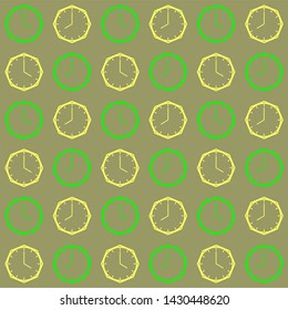 Clock icon and background pattern are vector shapes with combinations that indicate a specific time