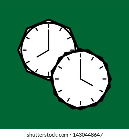 Clock icon and background pattern are vector shapes with combinations that indicate a specific time