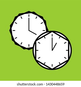 Clock icon and background pattern are vector shapes with combinations that indicate a specific time