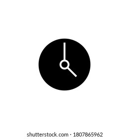 Clock Icon in black flat glyph, filled style isolated on white background