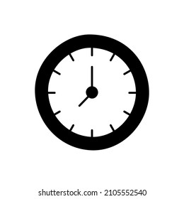 Clock Icon in black flat glyph, filled style isolated on white background