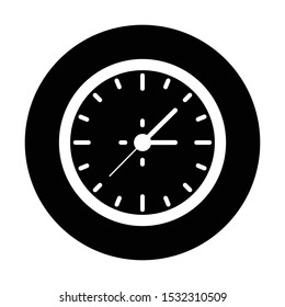 clock icon in black and isolated circle vector illustration