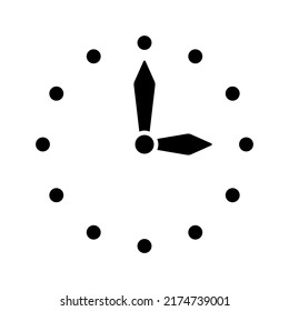 Clock icon. Black round silhouette. Front view. Vector simple flat graphic illustration. Isolated object on a white background. Isolate.