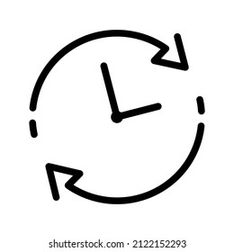 Icono de reloj. Flechas de reloj en blanco y negro. Señal del rápido paso del tiempo. Ilustración vectorial.
