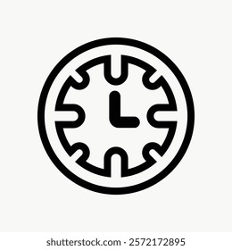 Clock icon with bold lines, clock face in black and white. Simple clock design, minimalist clock style. Perfect for time-related themes. Simple icon vector element.