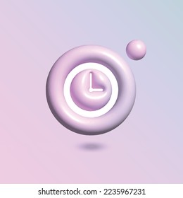 Icono de reloj en círculo color pastel brillante en 3d estilo vector realista