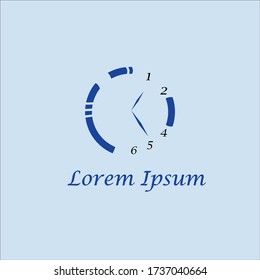 Clock icon with a circle shape behind it. A clock that shows time. The blue clock logo