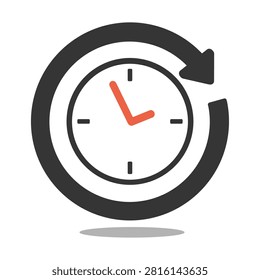 Clock icon with circular arrow symbolizing time passing and urgency in a simple graphic.