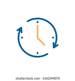 Clock icon with circular motion shape with arrow indicating passage of time. Vector illustration for concepts of time, progress, deadline, express delivery, time limit, urgency