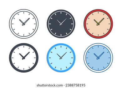 Clock icon collection with different styles. Timer, clock icon symbol vector illustration isolated on white background
