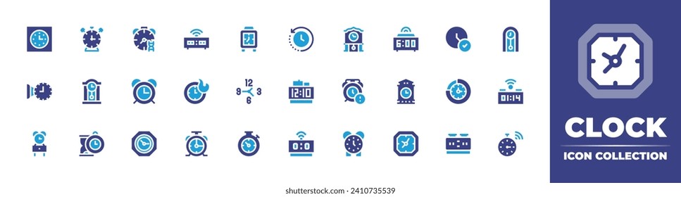 Clock icon collection. Duotone color. Vector and transparent illustration. Containing dna, clock, alarm, digital watch, time management, desk, clocks, alarm, wall, digital.