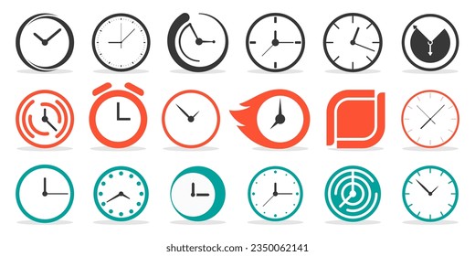 Colección de iconos de reloj. Conjunto de iconos abstractos del reloj de tiempo. Entrega rápida, hora, fecha límite de recogida del logotipo. Colección de iconos de reloj y reloj