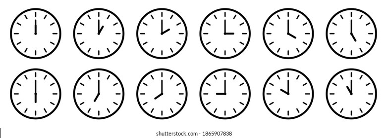 Clock icon collection. Time, stopwatch, clock hours set of isolated signs. Stock vector elements. EPS 10