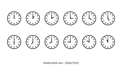 Clock icon collection. Time, stopwatch, clock hours set of isolated signs.